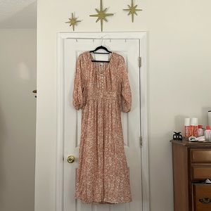 Orang and White Floral Maxi Dress